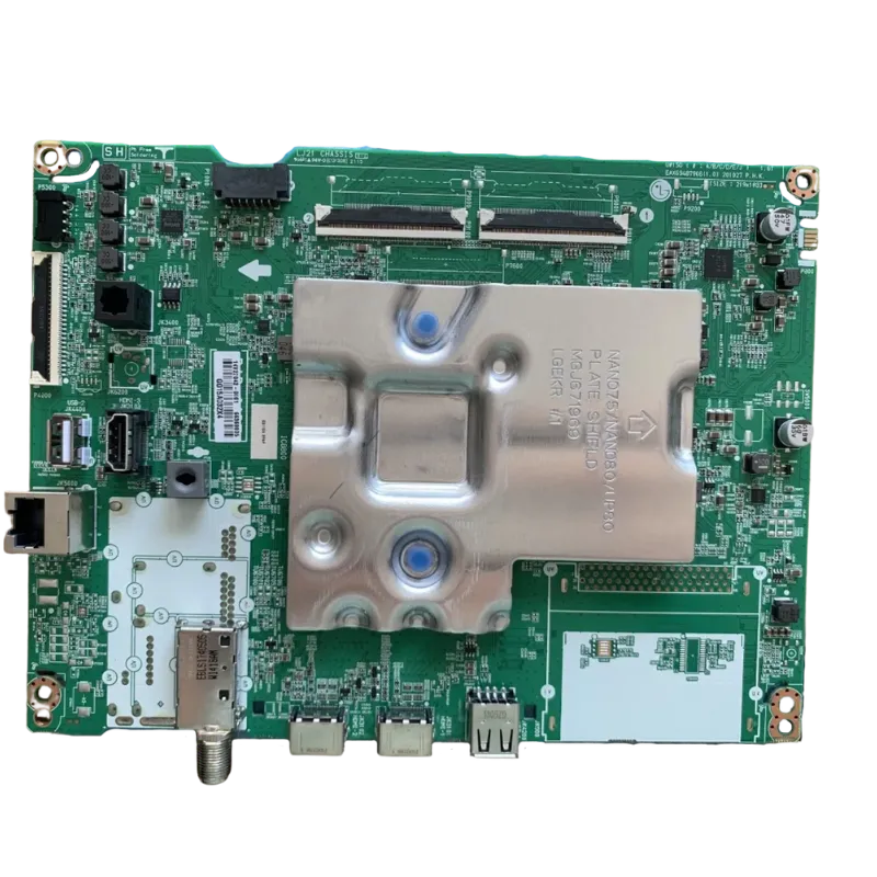 Main board LG EBU66369005 vista superior con blindaje metálico y puertos HDMI, USB, LAN y sintonizador