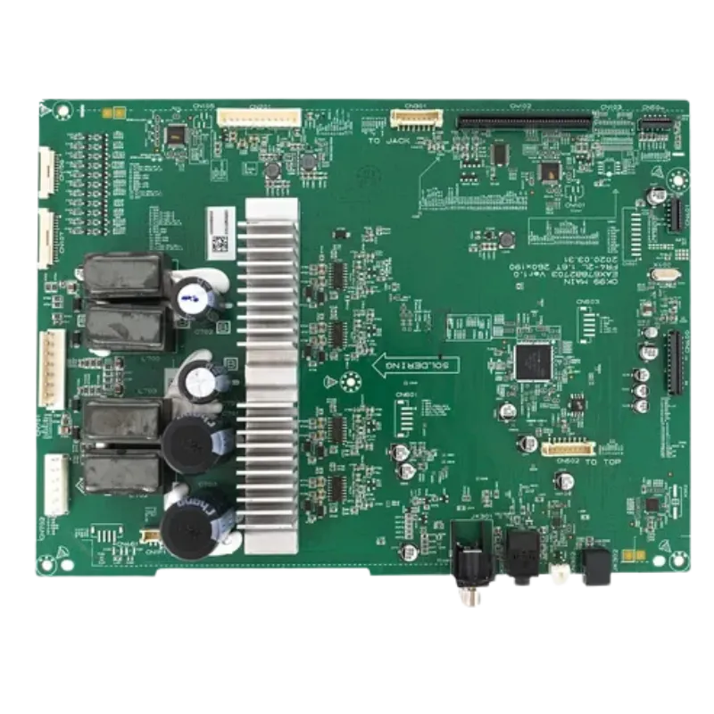 Main control board LG XBOOM OK99 vista superior con disipadores y capacitores