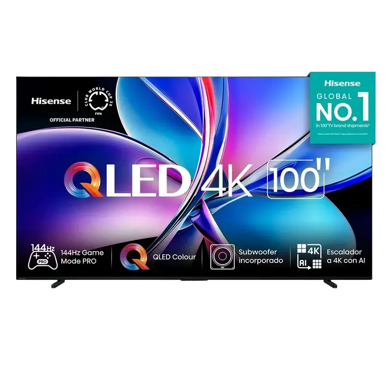 Televisor Hisense 100" QLED 4K con Google TV, 144Hz y subwoofer integrado
