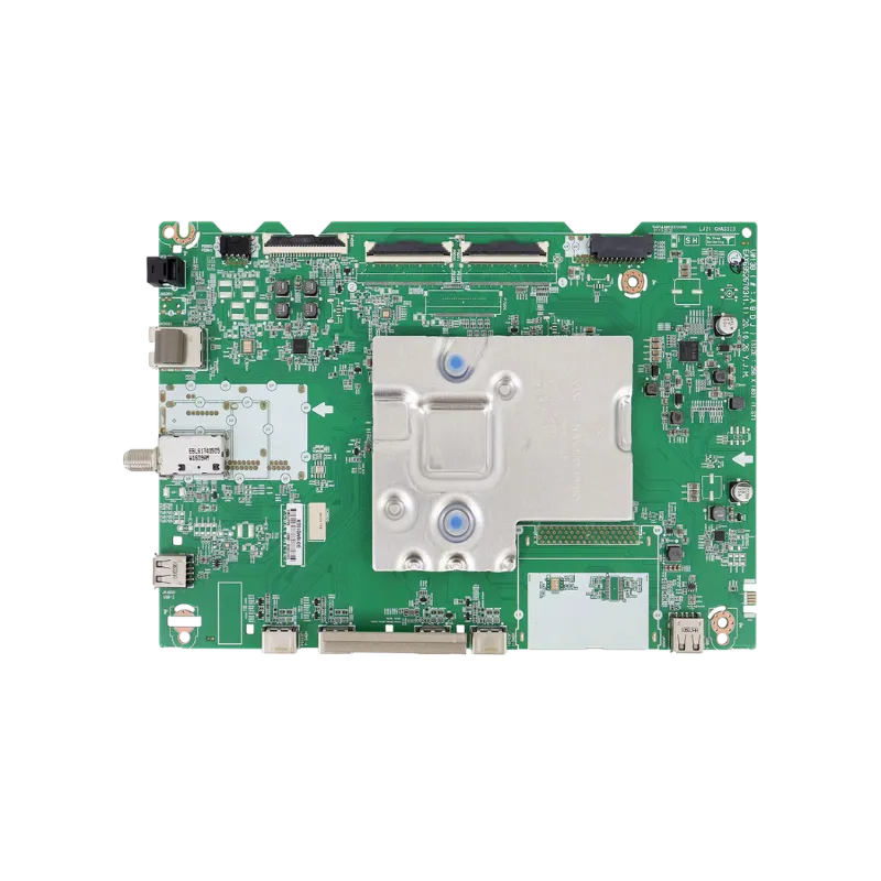 Vista superior de la Main Board EBU66375501 de LG para TV 55NANO80SPA, mostrando el disipador térmico y circuitos.