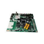 Main board LG EBU65656001, vista frontal baja con blindaje y etiquetas amarillas