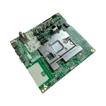 Tarjeta principal LG EBU65692801 en perspectiva con shield metálico y conectores AV y de datos