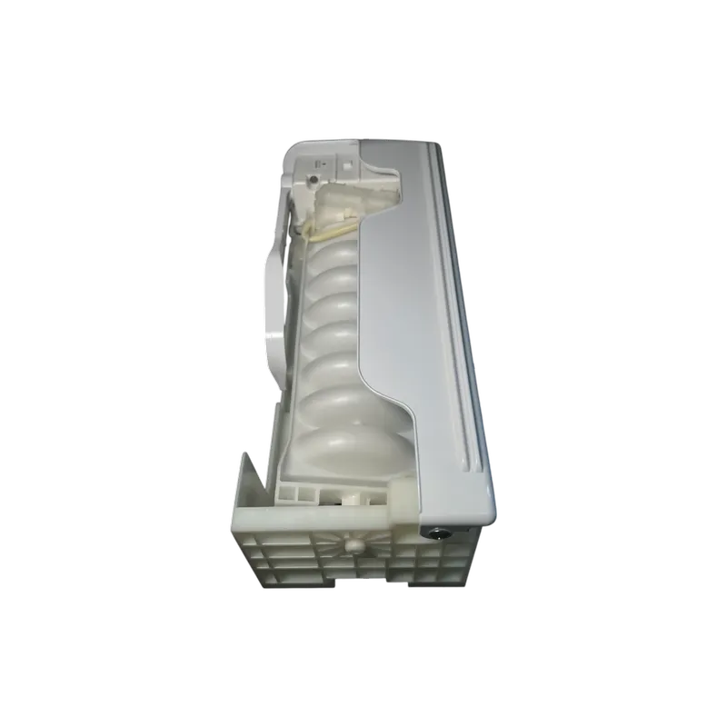 Fabricador de Hielo Samsung DA97-07603B – Vista en perspectiva Fabricador de hielo Samsung DA97-07603B, vista en perspectiva con bandeja de cubos tipo flex y carcasa blanca