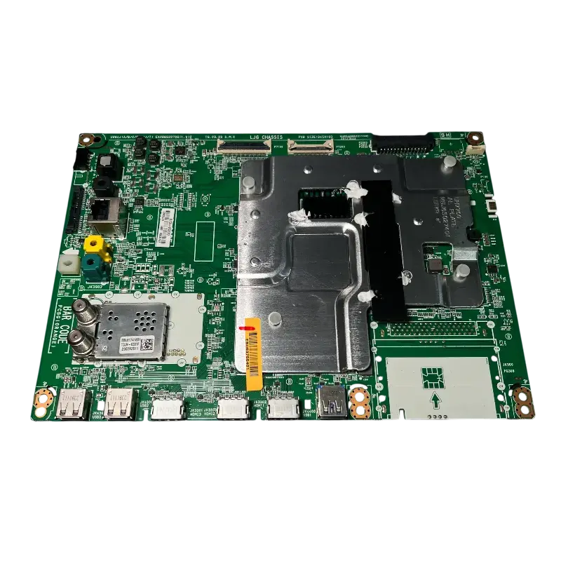 Main Board LG EBU63755401 vista superior con blindaje, puertos HDMI/USB, doble RF, RJ45 y conectores LVDS