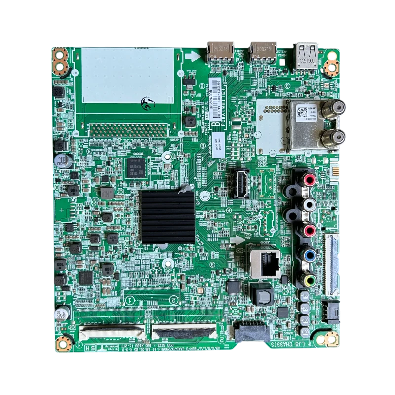 Main board LG EBU64791204 para 55UK6200PDA.BWCWLOR vista frontal con puertos HDMI USB LAN AV y sintonizador RF