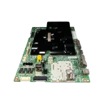 Tarjeta madre LG EBU65769801 con blindaje negro y módulo sintonizador RF en primer plano