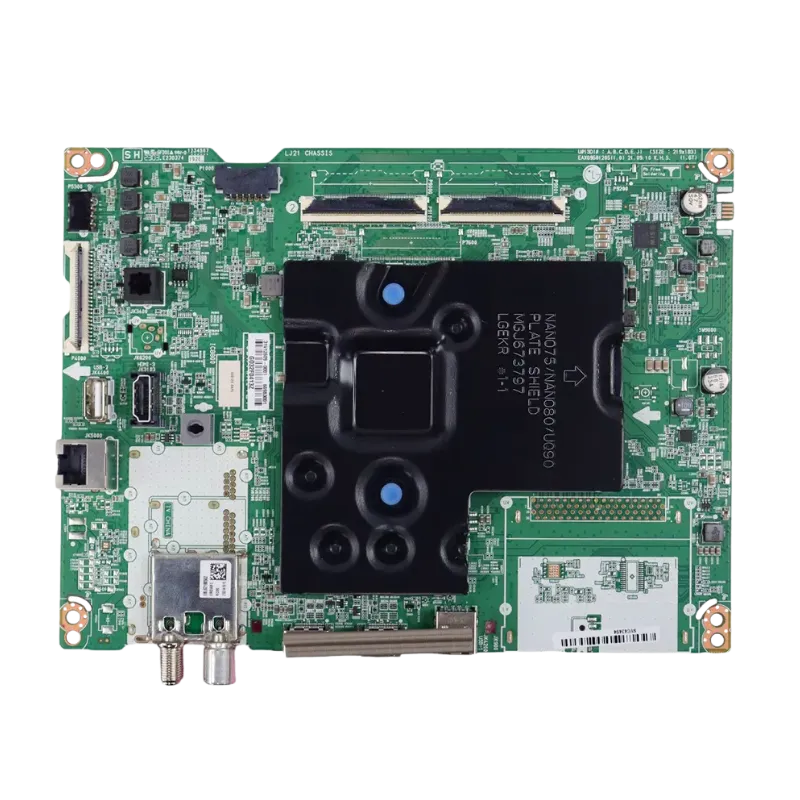 Main board LG EBU66983001 vista superior con blindaje negro, doble LVDS, sintonizador RF y módulo inalámbrico
