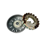 Conjunto motor DD Samsung DC93-00309C; estator anular con bobinas y rotor tipo tambor, vista diagonal.