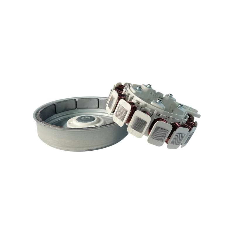 Samsung DC93-00310B – Rotor y estator del motor BLDC DD Módulo de motor BLDC DD Samsung DC93-00310B con rotor tipo tambor y estator con bobinas de cobre, vista en perspectiva.