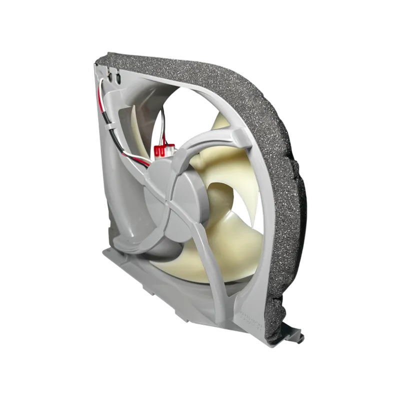 Motor fan Samsung DA97-15765C con marco y espuma aislante, vista en ángulo