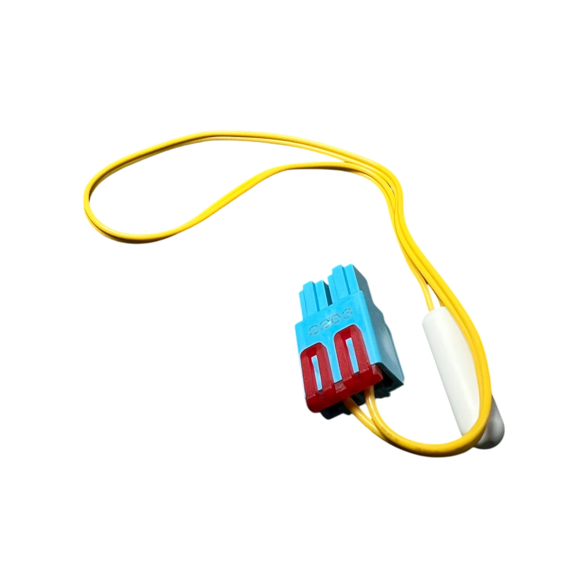 Samsung DA32-00011C – Sensor NTC con arnés amarillo Sensor de temperatura Samsung DA32-00011C NTC con cable amarillo y conector azul con clip rojo.