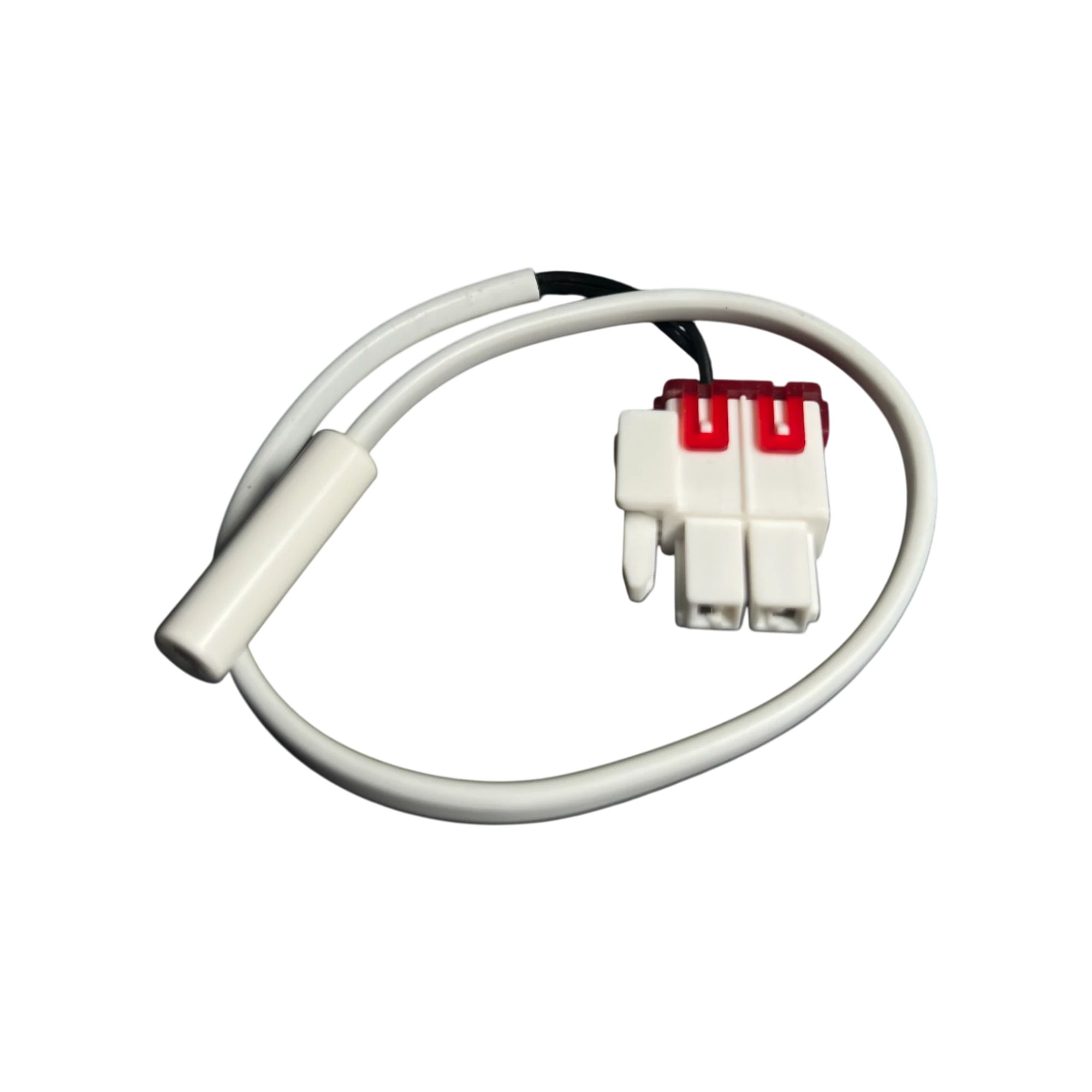 Sensor de temperatura Samsung DA32-00024L NTC 502AT con arnés y conector blanco.