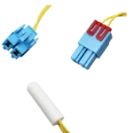 DA32-10105X – Detalle de conector y cápsula Conector azul del sensor DA32-10105X y cápsula blanca del termistor