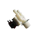 Válvula DC62-00311D doble para lavadora Samsung, vista tres cuartos; dos salidas superiores y rosca de entrada al costado.