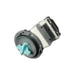 Bomba de drenaje DC31-00181C Samsung Lavadora – Vista lateral Bomba de drenaje DC31-00181C para lavadora Samsung, vista lateral con impulsor azul.