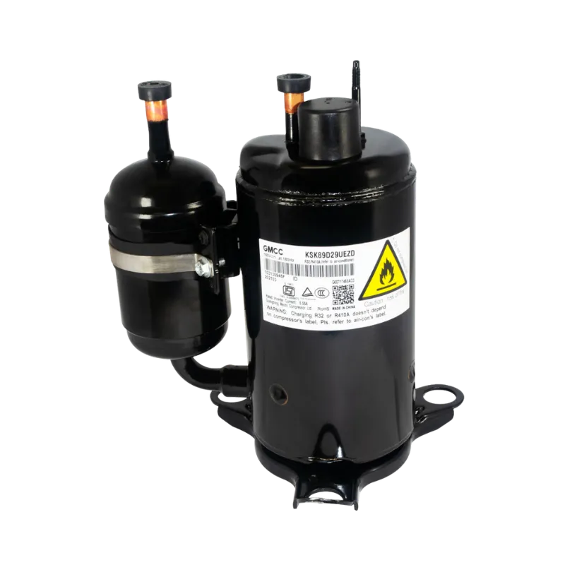 Compresor KSK89D29UEZD para aire acondicionado, vista lateral con etiquetas