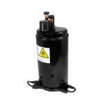 Compresor KSK89D29UEZD para aire acondicionado, vista lateral con etiqueta de advertencia