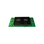 DA92-00368B – Vista en perspectiva del panel LED Tarjeta display DA92-00368B en perspectiva, placa verde y ventana negra con segmentos LED