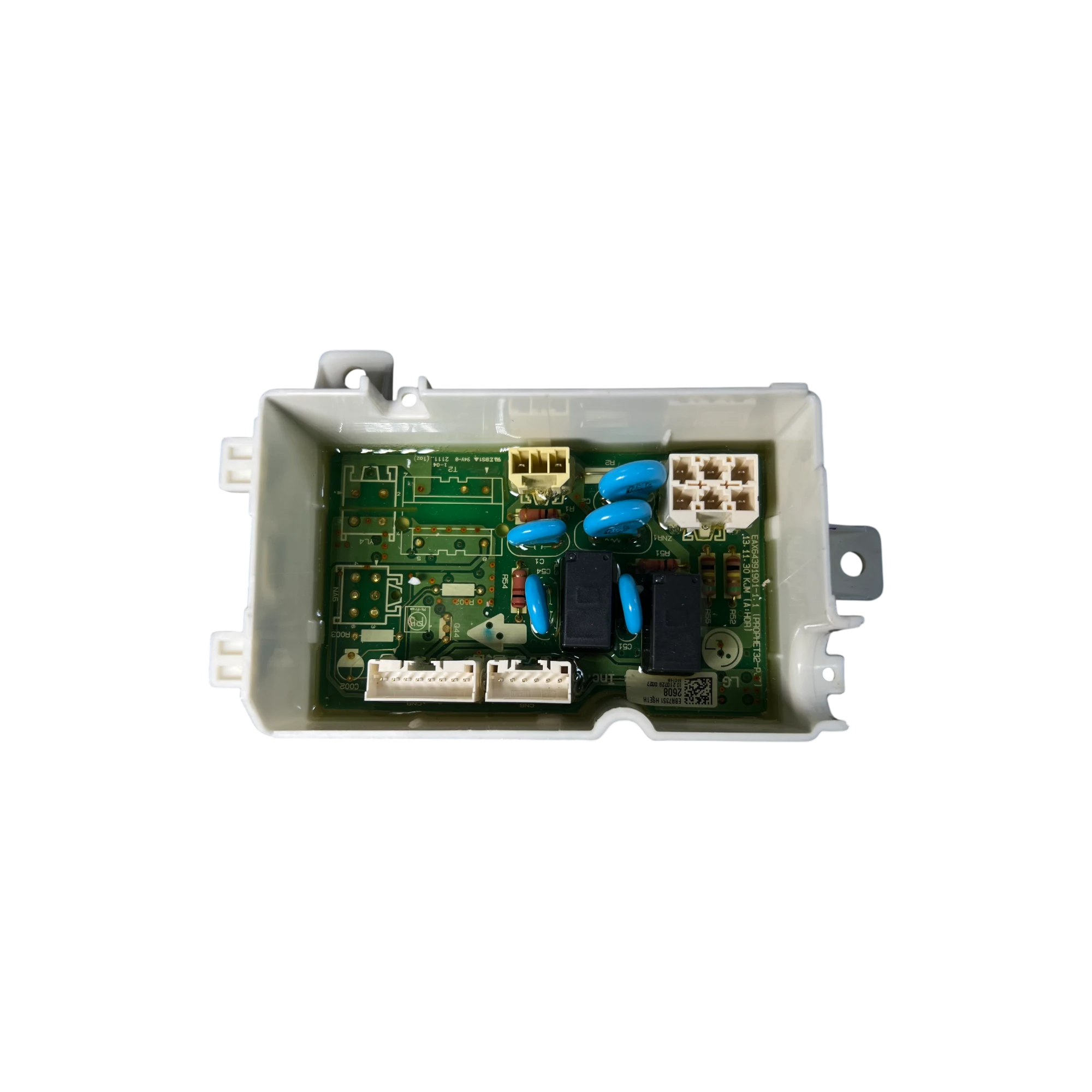PCB Assembly LG EBR73512608 para lavadora. Tarjeta electrónica original con conectores múltiples y componentes de protección