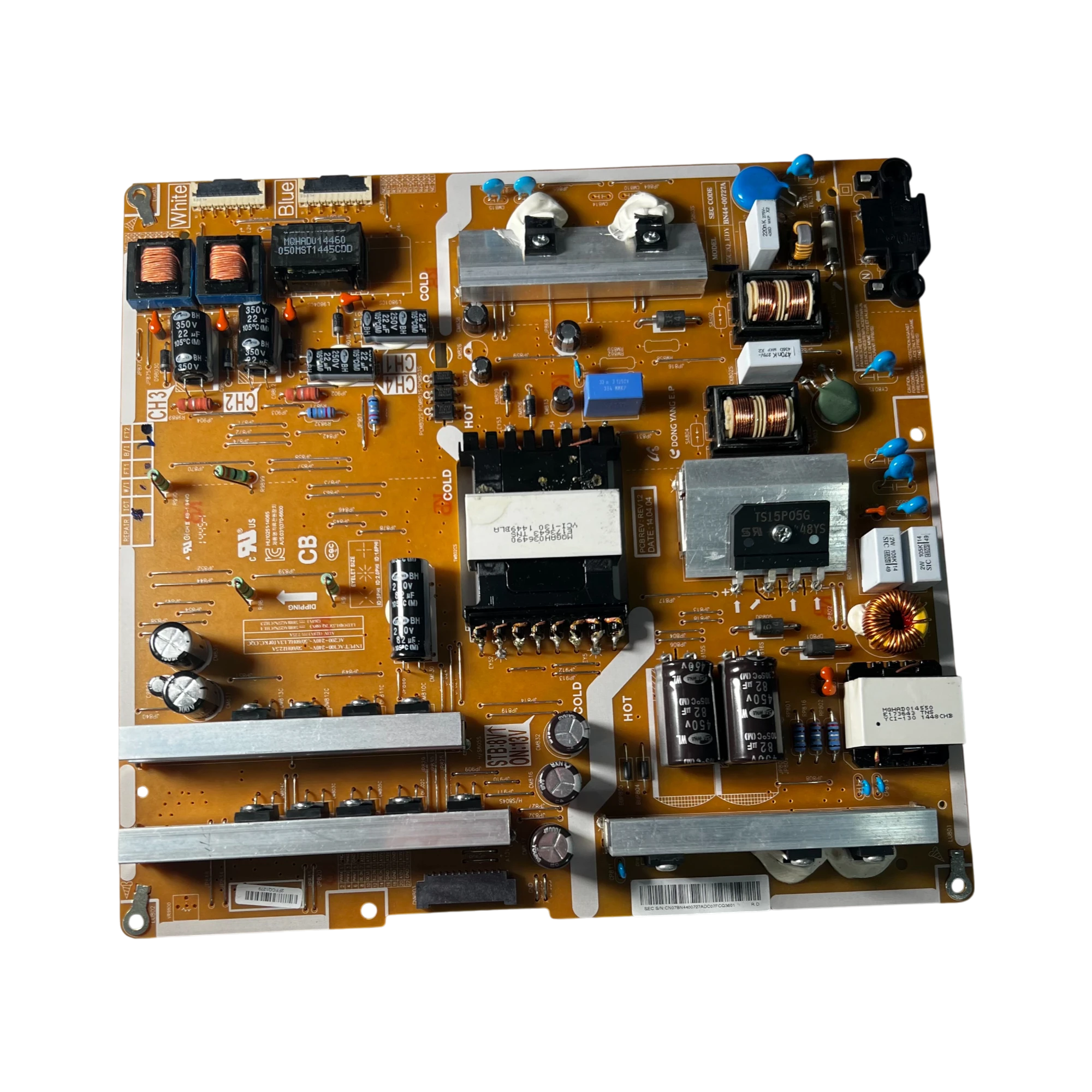 Power Supply BN44-00727A original para TV Samsung, tarjeta de fuente de poder con componentes electrónicos de alta calidad, repuesto confiable.